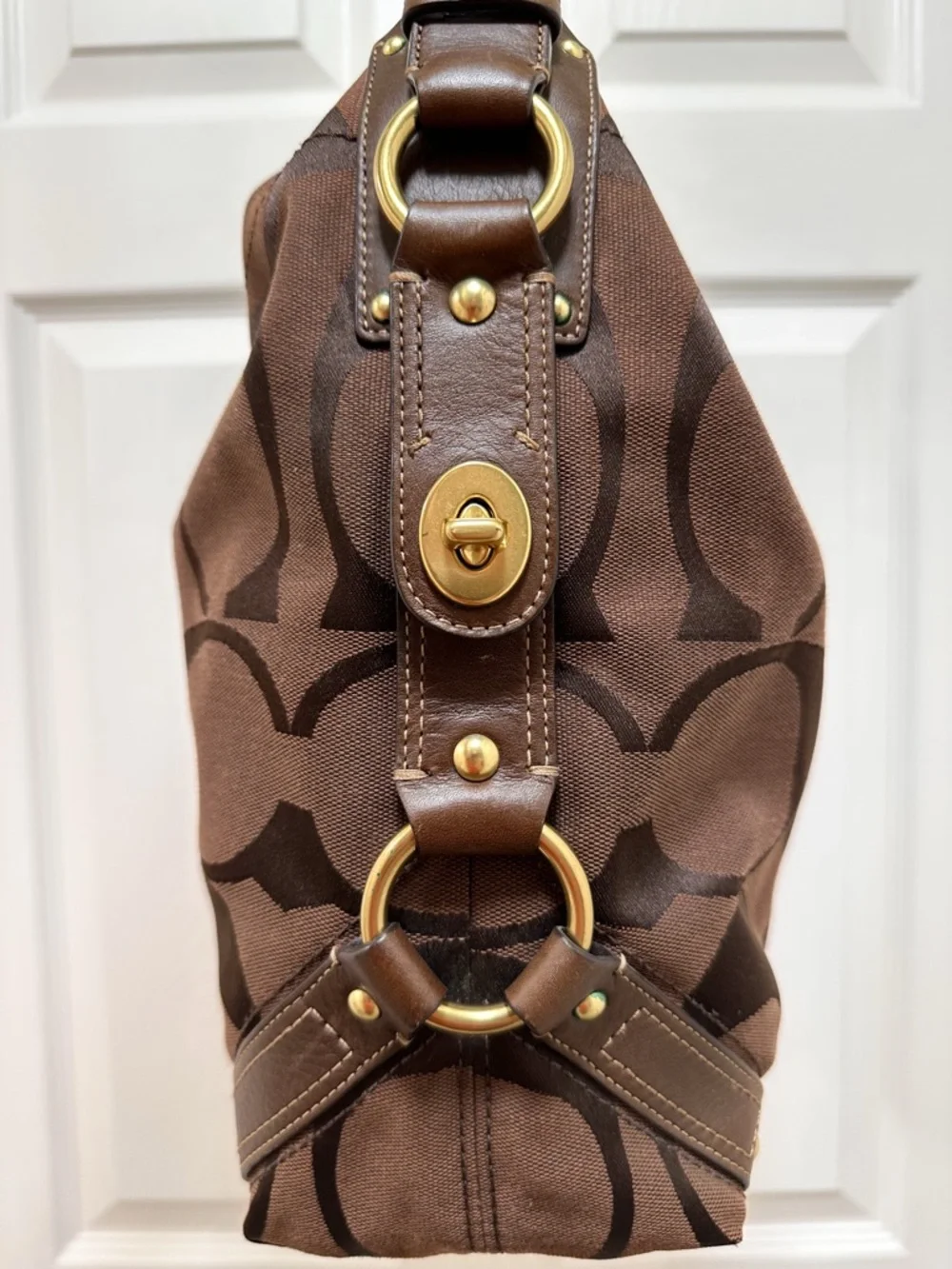 Coach Carly Large Hobo Bag Chocolate Signature Jacquard Mahogany NWOT